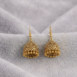 Antique Gold Filigree Jhumka Earrings with Delicate Bead Clusters