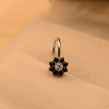 Midnight Bloom – Silver & Black Floral Nose Pin